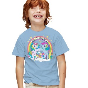My Little Pony Retro Unicorn Fist Bump Kids T Shirt For Youth, Light Blue - 1 of 4