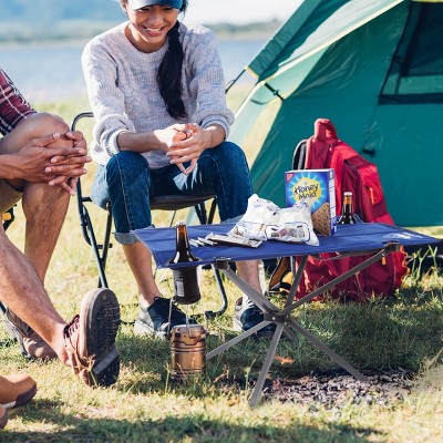 Camp Table-Outdoor Folding Table with 2 Cupholders and Carrying Bag-For Camping, Hiking, Beach, Picnic, or Sporting Events by Leisure Sports (Blue)