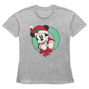 Women's Mickey & Friends Retro Festive Wreath T-Shirt - 1 of 3