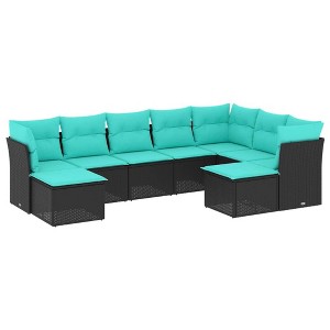 vidaXL 9-Piece Patio Sofa Set with Cushions in Black - Modular Outdoor Garden Furniture, PE Rattan, Weather-Resistant - 1 of 4