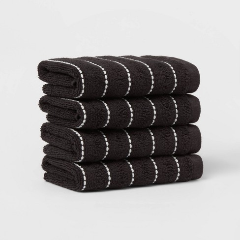 4pc Performance Plus Washcloths Black Striped - Threshold™ : Target