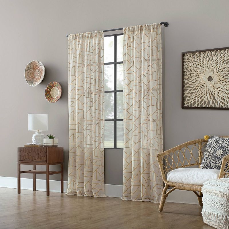 1pc Light Filtering Jigsaw Embroidery Linen Blend Window Curtain Panel - Archaeo, 6 of 12