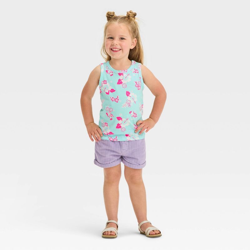 Toddler Girls' Floral Shirt - Cat & Jack™ Turquoise Blue, 3 of 4