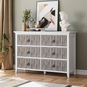 Garvee Fluted 6 Drawer Dresser with Wavefront Panels, Modern Wood Storage Cabinet for Bedroom, Nursery, Entryway, Closet, Light Wood - 1 of 4
