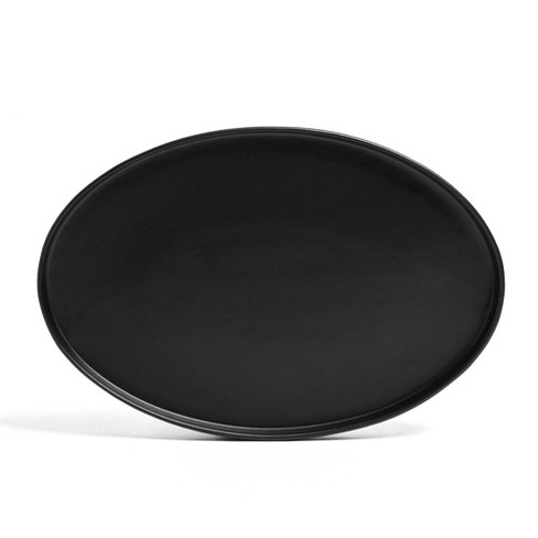 over back Stackable Oval Hand Finished Stoneware Serving Platter Semi Matte Black Microwave Dishwasher Safe 13.1