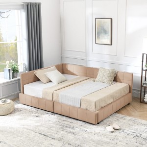 Full Size Storage Upholstered Tufted Bed Frame, Sofa Bed Frame with Comfortable Backrest and Armrests - 1 of 4
