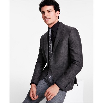 Calvin Klein Mens Wool Woven Two Button Blazer Jacket, Black, 40 Long