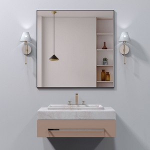 PAGED 32" x 48" Bathroom Mirror, Rectangle Vanity Mirror with Aluminum Frame, Decorative Mirror for Bathroom, Living Room, Horizontal/Vertical - 1 of 4