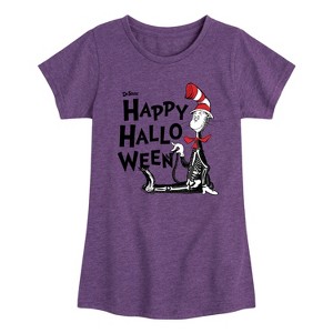 Girls' - Dr. Seuss - Cat in the Hat Happy Halloween Skeleton Cat Fitted Short Sleeve Graphic T-Shirt - 1 of 4