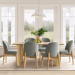 7-Piece Dining Set for 6, 67'' Rectangle Dining Table Set with 6 Armless Upholstered Linen Fabric Dining Chairs with Soild Wood Legs-Maison Boucle - 1 of 4
