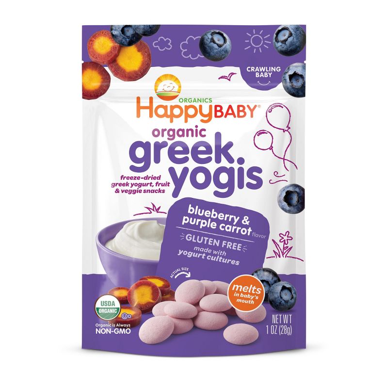 HappyBaby Organic Greek Yogis Blueberry &#38; Purple Carrot Baby Snacks -1oz, 1 of 4