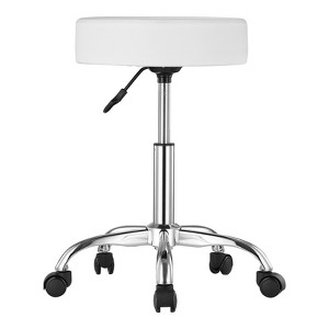 VEVOR Rolling Stool with Wheels, 450 LBS Weight Capacity Round Rolling Stool Chair, Height Adjustable Thickened PU Leather Swivel Stool, White - 1 of 4