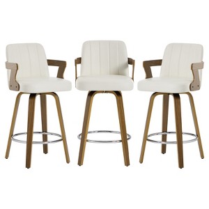 Bekrvio 26" Swivel Counter Height Bar Stools Set of 1/2/3/4,Faux Leather Upholstered Bar Chairs with Back & Arm for Kitchen Island,Black - 1 of 4
