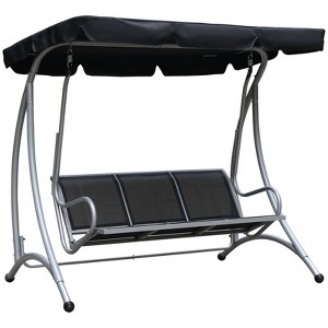 DSVIMOY 3-Person Porch Swing with Stand, Outdoor Swing with Adjustable Tilt Canopy and Comfortable Swing Bench-Style Seat, Black, 77.25"*45.75"*67.75" - 1 of 4