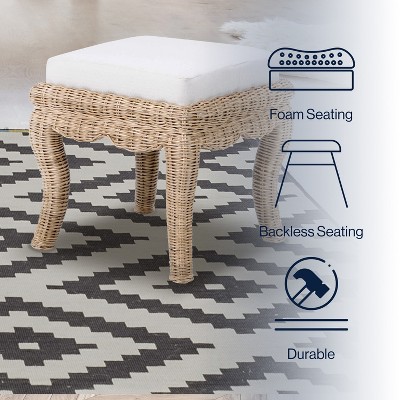 Natural Woven Rattan Vanity Stool with White Cushion