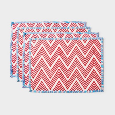 Mela Artisans Set of 4 Red and Blue Zig Zag Placemats