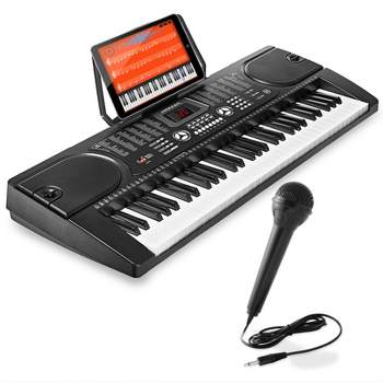 RockJam Compact 61 Key Keyboard with Sheet Music Stand, Power Supply, Piano  Note Stickers & Simply Piano Lessons