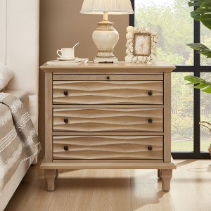 3-Drawer Nightstand with Charging Station, Farmhouse Bedside Table with ...
