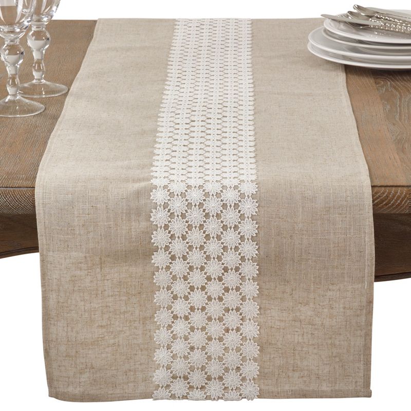 Saro Lifestyle Dining Table Runner With Lace Daisy Design, 1 of 4