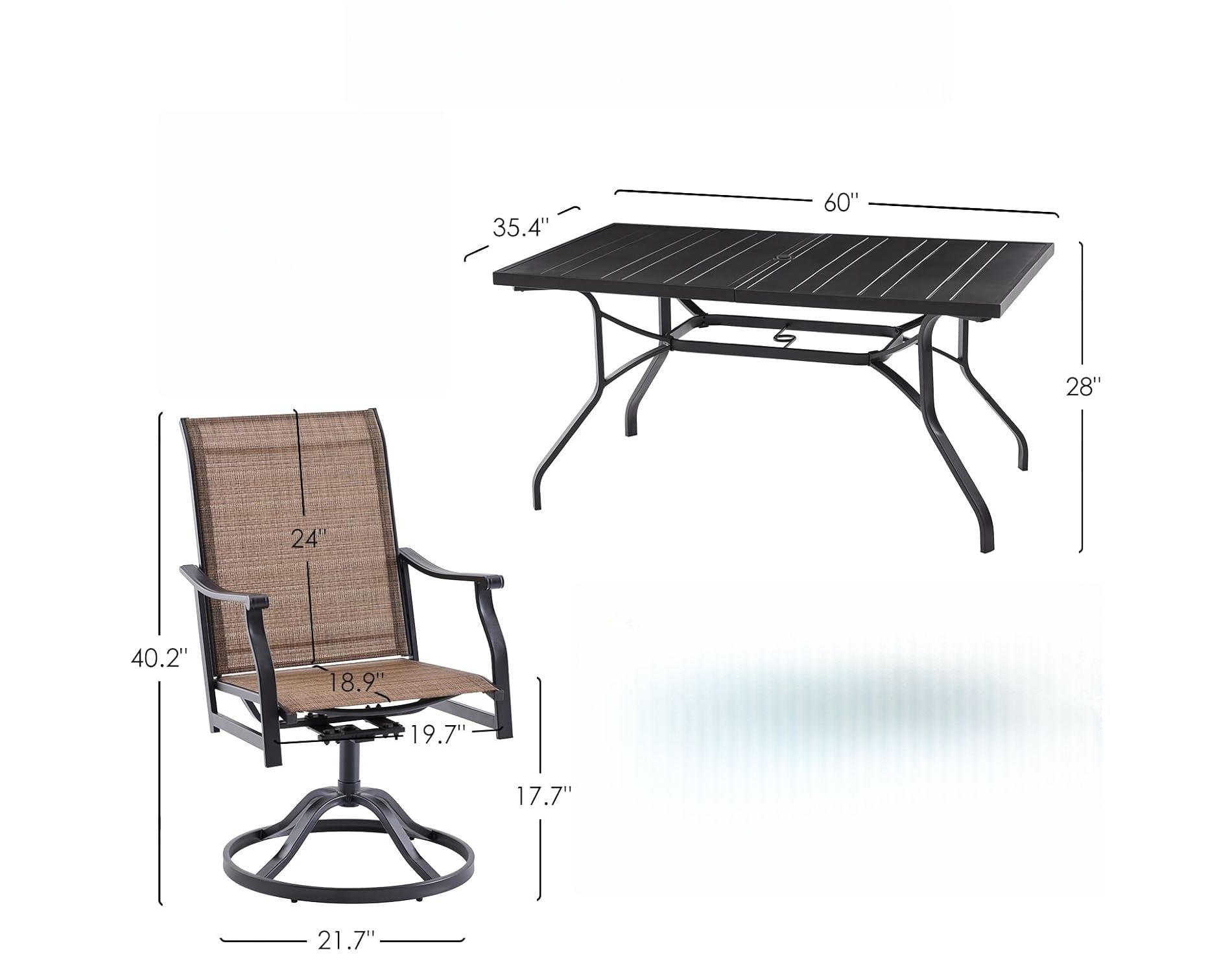 NAYSAYE Patio Accent Table Sets 7 Piece Outdoor Dining Set with Swivel Chairs for Backyard, Paded Brown, 23.03"*27.56"*40.16"