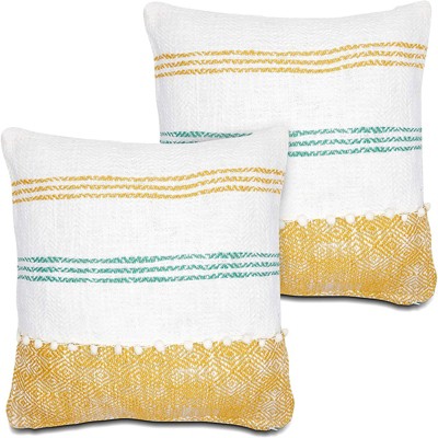 Juvale Set of 2 Decorative Farmhouse Couch Throw Pillow Case Cushion Covers with Pom-Poms 18 x 18 in