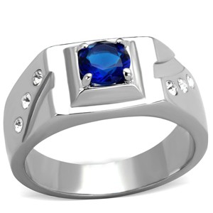 Slickblue Silver Statement Ring for Men, Montana Synthetic Glass Center, Clear Side Stones, Polished Steel, Sizes 8-13 - 1 of 4