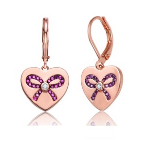 Guili 18K Rose Gold Plated Ribbon & Heart Drop Earrings, a Sweet & Playful Jewelry Piece for Kids & Teens Who Love Cute & Chic Accessories - 1 of 3