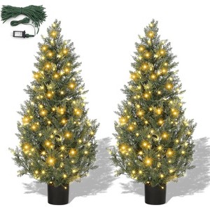 Artificial Topiary Trees for Outdoors, Outdoor Artificial Cedar Tree Set of 2, Uv Resistant Faux Cedar Trees for Front Porch Door, Outdoor - 1 of 4