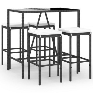 vidaXL Patio Bar Set Outdoor Garden Table with Stool with Cushions Poly Rattan - Black 43.3" Table Length 4 Piece - 1 of 4