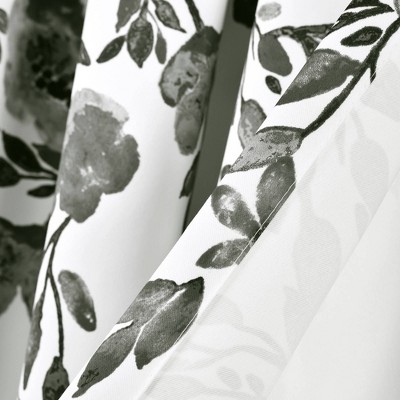 Black and White Floral Polyester Blackout Curtain Panels