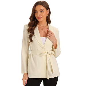 Allegra K Women's Shawl Collar Long Sleeve Tie Waist Blazer - 1 of 4