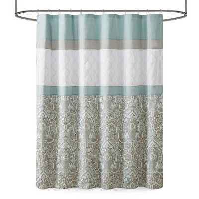 Vynxaria Printed & Embroidered Shower Curtain, 72x72 Inches, Soft Microfiber with Lining, 12 Button Holes, Machine Washable