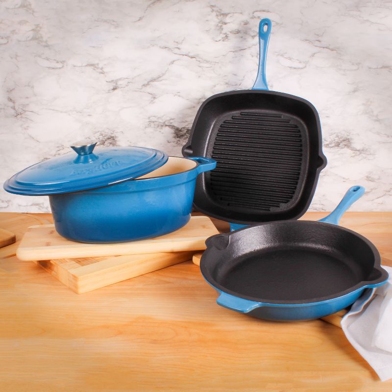 BergHOFF Neo Cast Iron 4Pc Set, Fry Pan 10", Square Grill Pan 11", & 5qt. Covered Dutch Oven, 2 of 8
