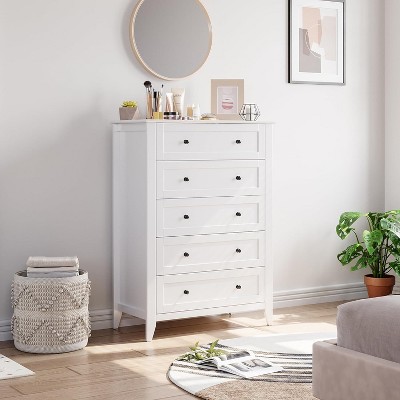 Zstar Black wood five-drawer dresser with deep drawers and metal knobs