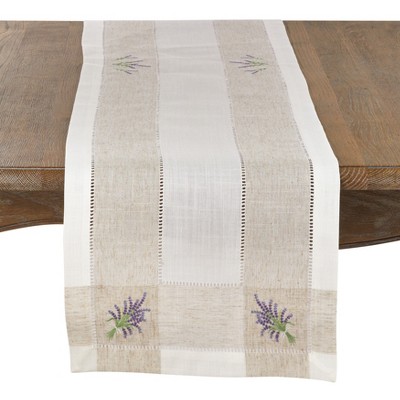 Saro Lifestyle Embroidered Lavender Hemstitch Runner, 15"x70", Ivory