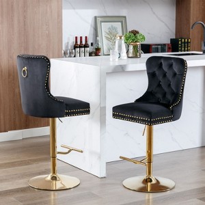 CAVINAS Barstools Set of 2, Height Adjustable Velvet Swivel Bar Stool with Gold Leg, Tufted Counter Stool Chair for Kitchen, Dining Room - 1 of 4