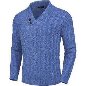 COOFANDY Men's Shawl Collar Pullover Sweater Slim Fit Casual Button Cable Knit Sweaters - 1 of 4