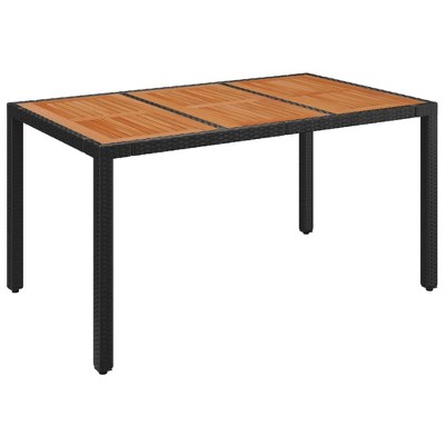 vidaXL Patio Table with Wooden Top, Black 59.1"x35.4"x29.5" Poly Rattan