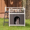 BENCMATE Pet Crates and Houses 2-Story Wooden Cat House with Balcony in Indoor and Outdoor Shelter for Feral and Pet Cats, Gray, 30.7"*27.2"*6.9" - 2 of 4