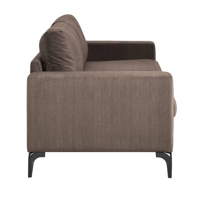 Austin Neutral Buff Fabric Sofa with Dark Wood Legs