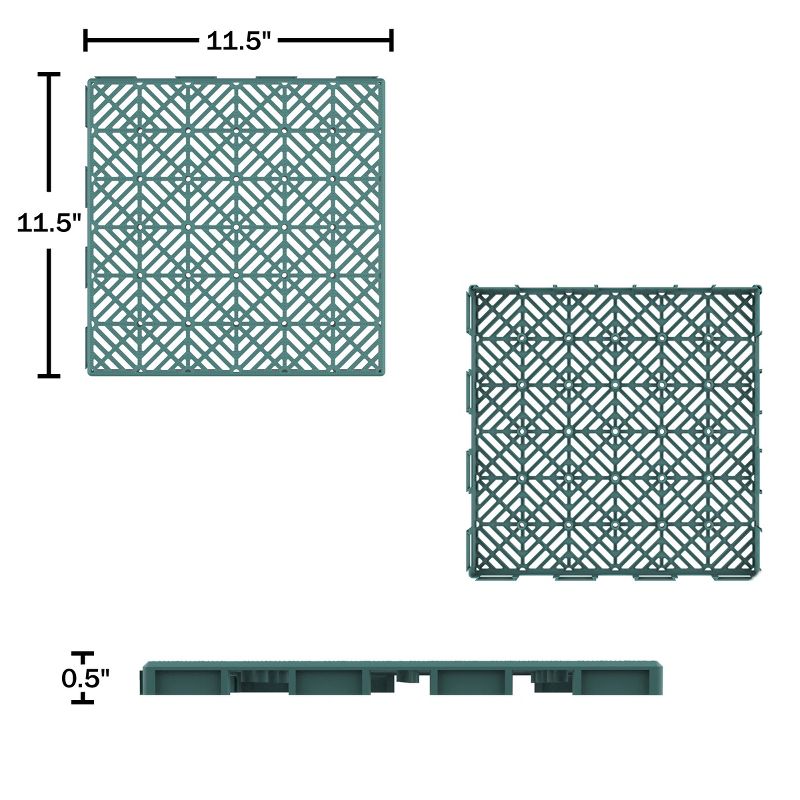 Deck Tiles - 12-Pack Polypropylene Interlocking Patio Tiles - Outdoor Flooring for Balcony, Porch, and Garage by Pure Garden (Green), 2 of 4