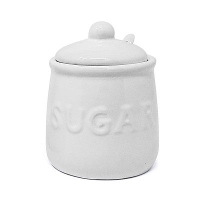 Ivory Ceramic Sugar Jar with Lid and Spoon Set