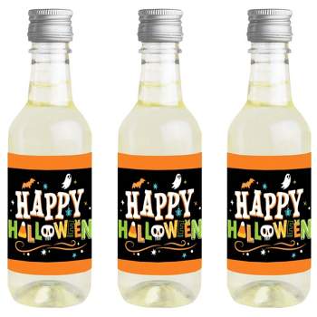 Big Dot of Happiness Jack-O'-Lantern Halloween - Mini Wine & Champagne Bottle Label Stickers - Halloween Party Favor Gift for Women & Men - Set of 16