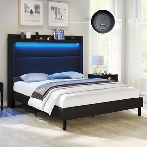 AMERLIFE Bed Frame with LED Lights & Wingback Headboard - 1 of 4