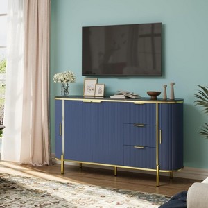 Large Sideboard Buffet Cabinet, Modern Fluted Cupboard Coffee Bar Oval Wood TV Console Cabinet with 3 Drawers for Kitchen Dining Room Living Room - 1 of 4