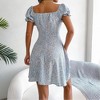 Coolmee Women 2025 Summer Mini Dress Puff Short Sleeve Drawstring V Neck Casual Floral Print Sundress - 2 of 4