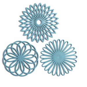 Itopfox Set of 3 Silicone Trivet Mats - Non-Slip Heat Resistant Kitchen Hot Pads for Table & Countertop - Modern Trivet for Hot Dishes, Turquoise - 1 of 4