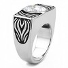 Slickblue Clear CZ Men’s Ring, Polished Stainless Steel with Inscribed Design, Bold Statement Jewelry, Sizes 8-13 - 4 of 4