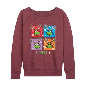 Women's - Teenage Mutant Ninja Turtles - Character Grid Lightweight French Terry Wide Neck Long Sleeve Shirt - 1 of 4
