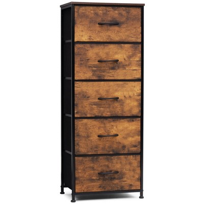 Crestlive Products Vertical Dresser for Bedroom Storage Tower With Steel Frame Wood Top Easy Pull Fabric Bins